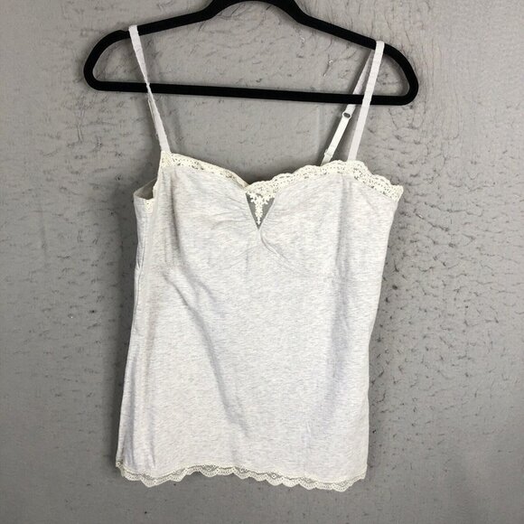American Eagle Outfitters Tops - Y2K American Eagle Outfitter Cami Top Womens XL Gray Heather Babydoll Lace Trim